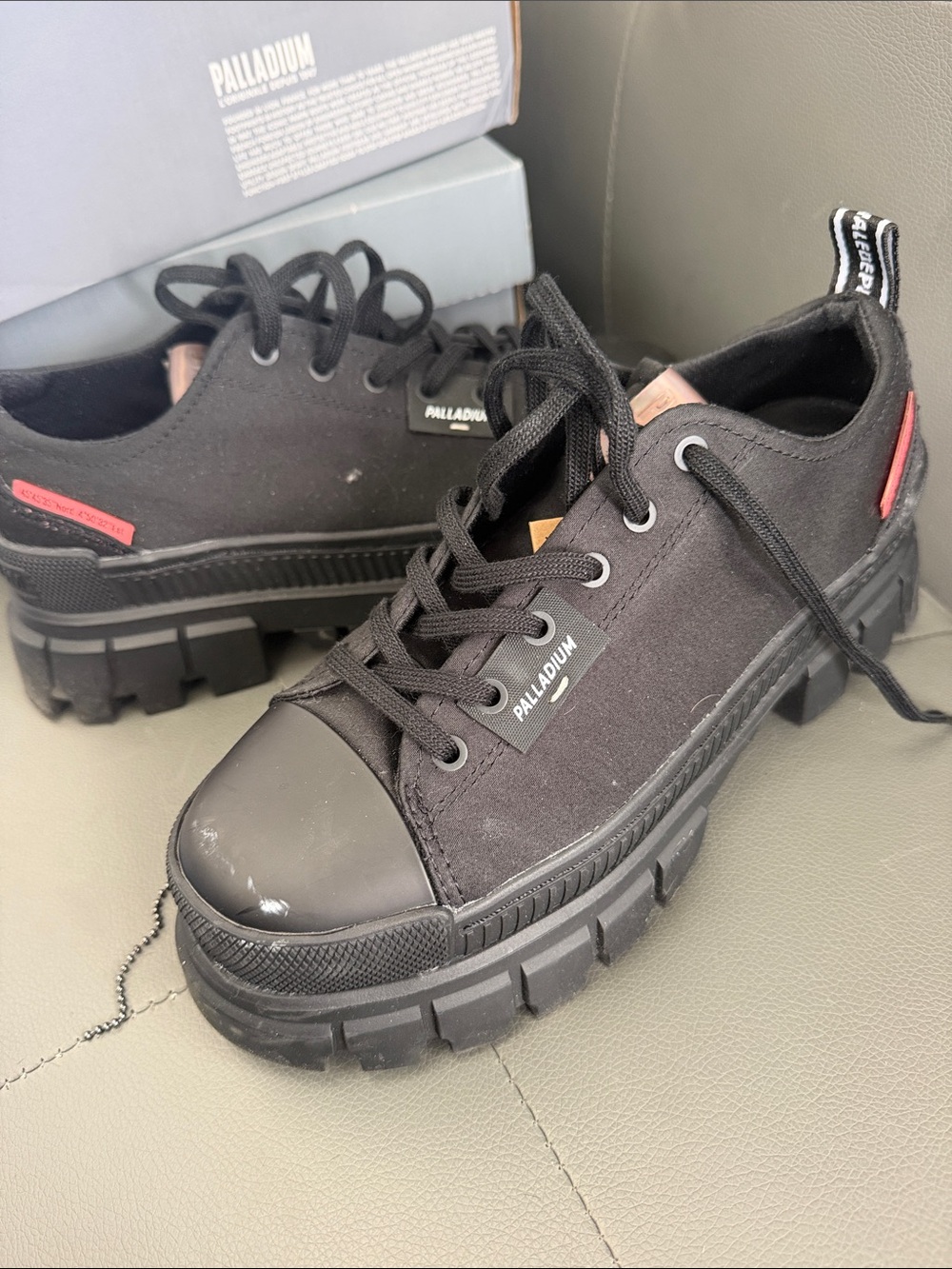Palladium Black Canvas Platform Sneakers with Red Heel Tab
